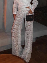 Pantalones anchos y elegantes de malla de encaje transparente